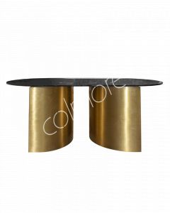 Salontafel ovaal zwart smoke glas RVS/FR.GOLD 124x66x50