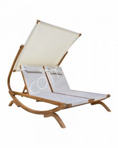 Buitenligstoel zand/ivoor PE/TEXTILEEN hout 195x150x180
