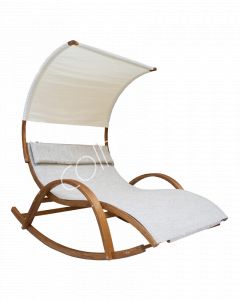 Buitenligstoel ivoor PE/TEXTILEEN met hout 170x135x180