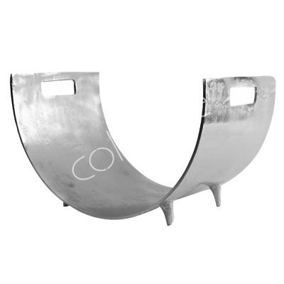 Houtblok houder met handgrepen aluminium raw / nikkel 45x27x25 cm