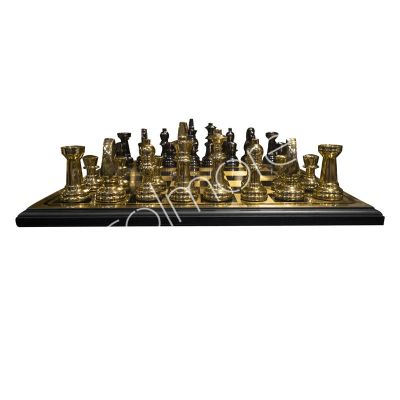 Schaakbord zwart/goud rvs/ALU hout 65x65x5
