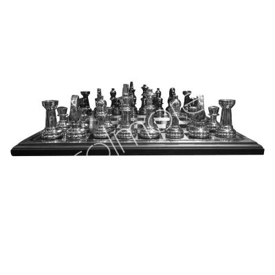 Schaakbord zwart/zilver rvs ALU/NI hout 65x65x5