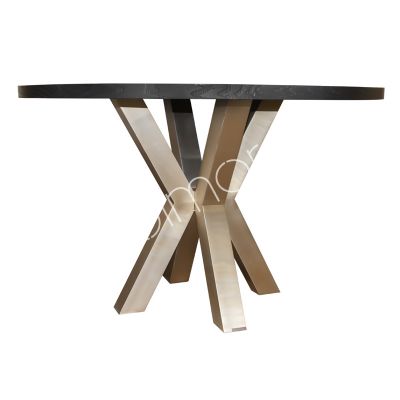 Eettafel met houten blad zwart RVS/FROZENGOLD 123x123x75