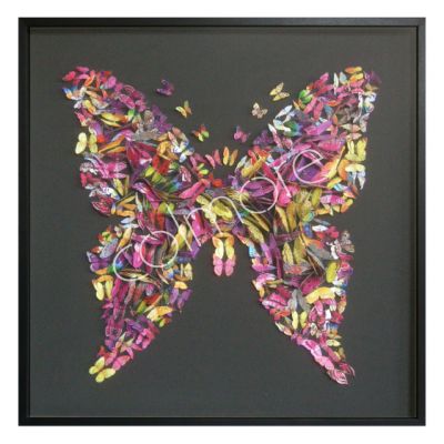 Wanddecoratie multi color vlinders 120x120x6