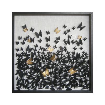 Wanddecoratie zwart/goud vlinders 90x90x6