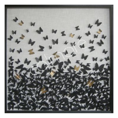 Wanddecoratie zwart/goudvlinders 120x120x6