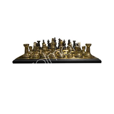 Schaakbord zwart/goud rvs/ALU hout 40x40x5