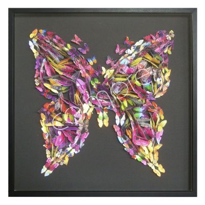 Wanddecoratie multi color vlinders 90x90x6