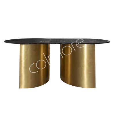 Salontafel ovaal zwart smoke glas RVS/FR.GOLD 124x66x50