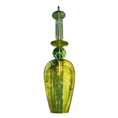 Plafondlamp groen metaal/glas 18x18x160