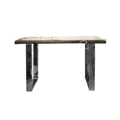 Console tafel sleepar hout met glazen RVS poten 120x35x80