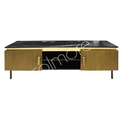 TV meubel mangohout goud/backstone blad 150x40x50