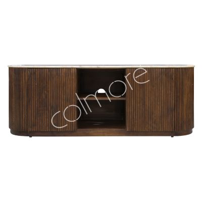 TV-meubel Monaco bruin hout met wit marmeren blad 150x40x51