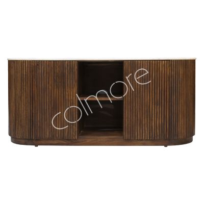 TV-meubel Monaco bruin hout met wit marmeren blad 120x40x51