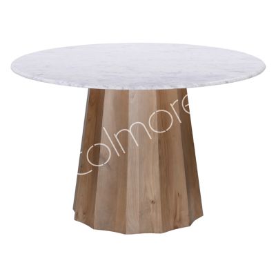 Eettafel acaciahout met marmeren blad wit 120x120x76